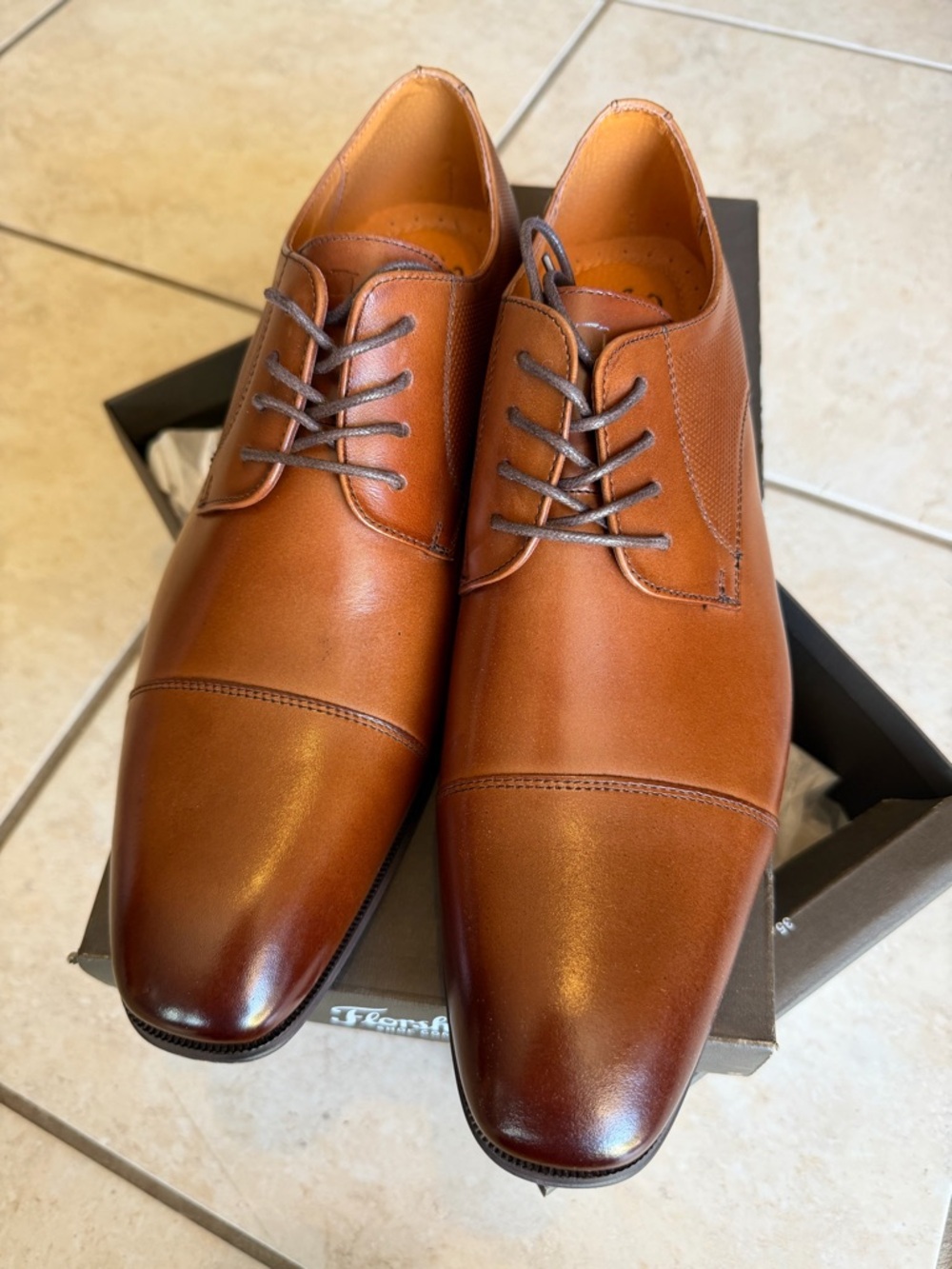 Florsheim Calipa Cap Toe Oxfords Scotch Brown Leather Mens 11D NIB